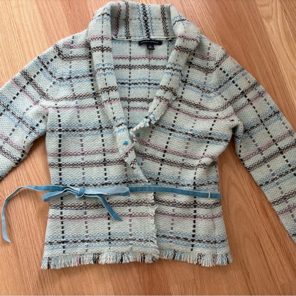 Banana Republic Blue Plaid Knit Sweater Bazer